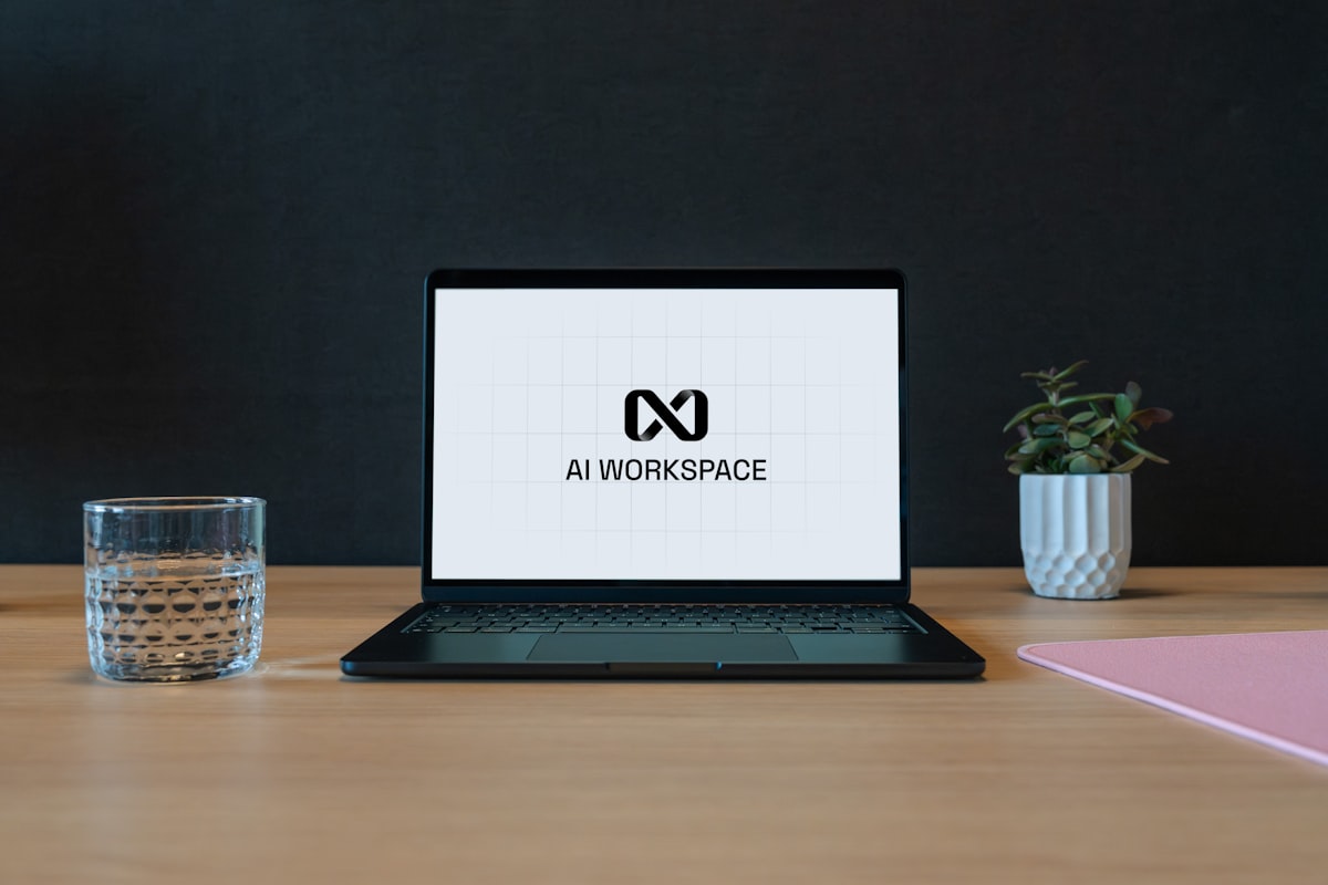 Laptop with ai workspace logo on screen